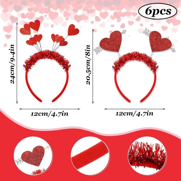 Valentine Party Accessories 6pcs Glitter Red Heart Boppers & Eyeglasses Sets - Picture 2 of 7